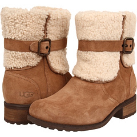 UGG Blayre Il Buckle Sheepskin Collared Boot Size 5.5 Brown Ankle Boot - Picture 1 of 13